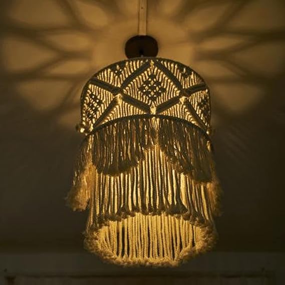 Cotton Macrame Hanging Lamp For Home - Leechoo